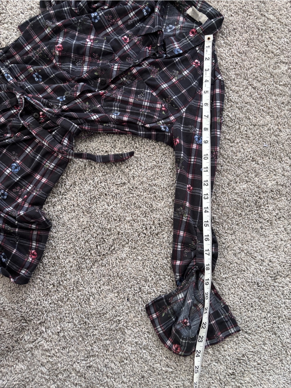 Passport Plaid Floral Dark Cottagecore Tie Waist Button Tunic Shirt/Dress Size S - Picture 11 of 11